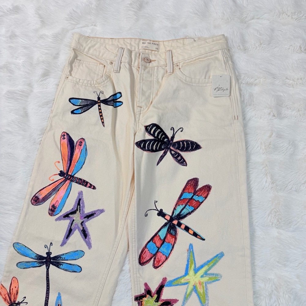 We The Free Cream Wide-Leg Jeans with Multicolor Dragonfly & Starfish Print - Picture 4 of 10